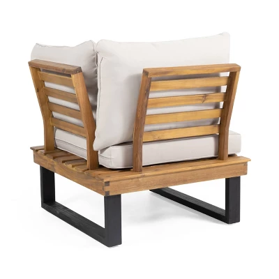 Sebastian 4pc Outdoor Acacia Wood 5 Seater Sofa Sectional With Cushions - Teak/Beige - Christopher Knight Home 5 Sebastian 4pc Outdoor Acacia Wood 5 Seater Sofa Sectional With Cushions - Teak/Beige - Christopher Knight Home - Image 3