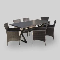 Dion 7pc Aluminum & Wicker Patio Dining Set - Brown - Christopher Knight Home