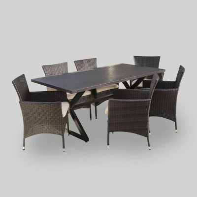 Dion 7pc Aluminum & Wicker Patio Dining Set - Brown - Christopher Knight Home 3 Dion 7pc Aluminum & Wicker Patio Dining Set - Brown - Christopher Knight Home