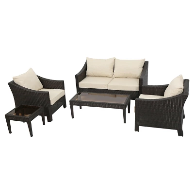 Antibes 5pc Wicker Patio Chat Set With Cushions - Brown - Christopher Knight Home 3 Antibes 5pc Wicker Patio Chat Set With Cushions - Brown - Christopher Knight Home