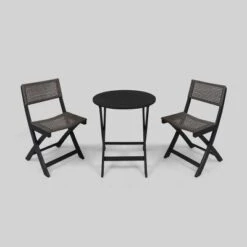 Hillside 3pc Wood And Wicker Foldable Bistro Set Dark Gray/Brown - Christopher Knight Home