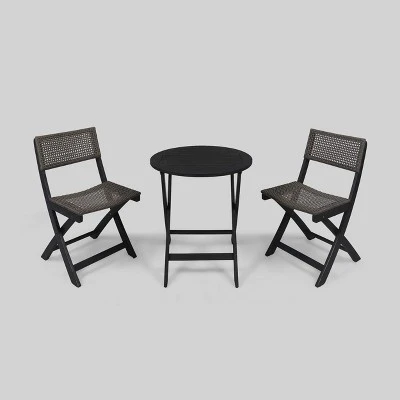 Hillside 3pc Wood And Wicker Foldable Bistro Set Dark Gray/Brown - Christopher Knight Home 3 Hillside 3pc Wood And Wicker Foldable Bistro Set Dark Gray/Brown - Christopher Knight Home