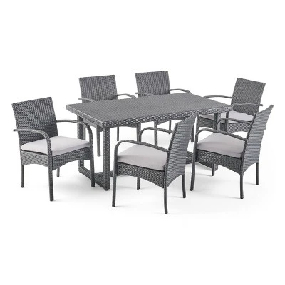 Harlowe 7pc Wicker Dining Set - Gray/Gray - Christopher Knight Home 3 Harlowe 7pc Wicker Dining Set - Gray/Gray - Christopher Knight Home