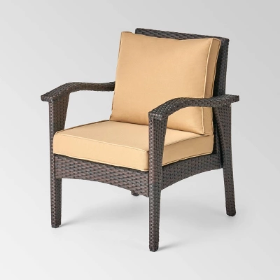 Kalo 5pc Wicker Chat Set With Fire Table - Brown/Tan/Light Gray - Christopher Knight Home 4 Kalo 5pc Wicker Chat Set With Fire Table - Brown/Tan/Light Gray - Christopher Knight Home - Image 2