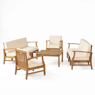 Perla 9pc Acacia Wood Patio Conversation Set - Teak/Cream - Christopher Knight Home 3 Perla 9pc Acacia Wood Patio Conversation Set - Teak/Cream - Christopher Knight Home