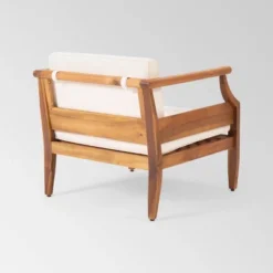 Aston 2pk Acacia Wood Mid-Century Modern Club Chairs - Teak/Cream - Christopher Knight Home