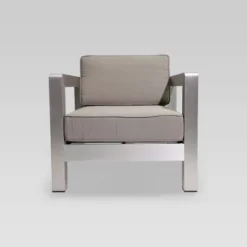 Aviara 5pc Aluminum Chat Set With Fire Pit - Silver/Khaki And Light Gray - Christopher Knight Home -Outdoor Living Shop GUEST 1278436c 69a6 4390 b84f a77e7c6ed86b