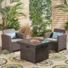 Bedrock 3pc Faux Wicker Chat Set With Fire Pit - Brown/Beige - Christopher Knight Home