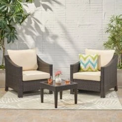 Antibes 3pc Wicker Chat Set With Cushions - Christopher Knight Home -Outdoor Living Shop GUEST 1744b3d2 8d1c 4539 ad5d 5beced7a48e6