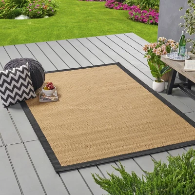 Troy Border Outdoor Rug Beige/Black - Christopher Knight Home 4 Troy Border Outdoor Rug Beige/Black - Christopher Knight Home - Image 2