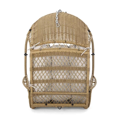 Greystone Indoor/Outdoor Wicker Hanging Chair With 8' Chain - Light Brown/Beige - Christopher Knight Home 7 Greystone Indoor/Outdoor Wicker Hanging Chair With 8' Chain - Light Brown/Beige - Christopher Knight Home - Image 5