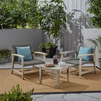 3pc Hampton Wood And Wicker Patio Set - Christopher Knight Home 9 3pc Hampton Wood And Wicker Patio Set - Christopher Knight Home - Image 7