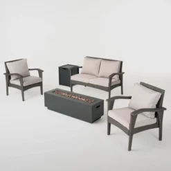 Kahala 5pc Wicker Chat Set With Fire Table - Christopher Knight Home -Outdoor Living Shop GUEST 19605912 f054 477b bce0 575f172ad950