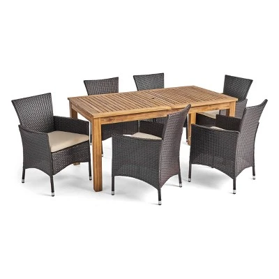 Nadia 7pc Wood & Wicker Expandable Patio Dining Set - Natural/Brown/Beige - Christopher Knight Home 3 Nadia 7pc Wood & Wicker Expandable Patio Dining Set - Natural/Brown/Beige - Christopher Knight Home