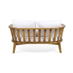 Solano Outdoor Wooden Loveseat With Cushions - White/Teak - Christopher Knight Home -Outdoor Living Shop GUEST 22bb9543 e13e 42ee 89a3 90f137f0f8a6