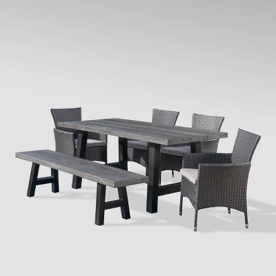 Sina 6pc Wicker And Light Weight Concrete Dining Set - Gray/Silver - Christopher Knight Home 3 Sina 6pc Wicker And Light Weight Concrete Dining Set - Gray/Silver - Christopher Knight Home