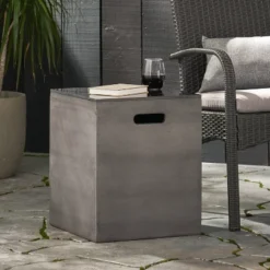 Langton Outdoor Light Weight Concrete & Ceramic Square Tank Holder Side Table Dark Gray/Black - Christopher Knight Home -Outdoor Living Shop GUEST 23f4bf89 e6ea 4551 b690 f531b67999e3