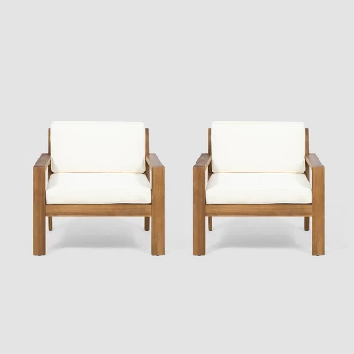 Santa Ana 2pk Acacia Wood Club Chairs Teak/Cream - Christopher Knight Home 3 Santa Ana 2pk Acacia Wood Club Chairs Teak/Cream - Christopher Knight Home