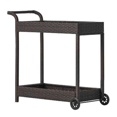 Savona Wicker Outdoor Serving Cart - Brown - Christopher Knight Home 4 Savona Wicker Outdoor Serving Cart - Brown - Christopher Knight Home - Image 2