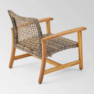 Breakwater 5pc Wood & Wicker Patio Chat Set With Fire Pit - Natural/Gray/Brown - Christopher Knight Home 8 Breakwater 5pc Wood & Wicker Patio Chat Set With Fire Pit - Natural/Gray/Brown - Christopher Knight Home - Image 6