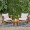 Chilian 3pc Acacia Wood Chair And Table Set - Teak/White - Christopher Knight Home