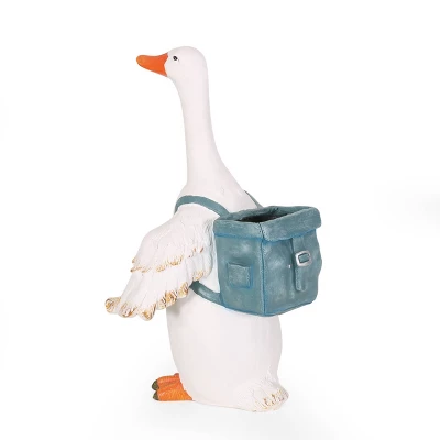 Christopher Knight Home 17" Wide Forgey Concrete Outdoor Novelty Goose Planter White/Blue 5 Christopher Knight Home 17" Wide Forgey Concrete Outdoor Novelty Goose Planter White/Blue - Image 3