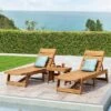 Kyoto 3pc Outdoor Acacia Wood Chaise Lounge Set - Teak/Yellow - Christopher Knight Home