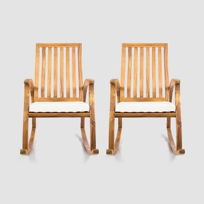 Cayo 2pk Acacia Wood Rocking Chair - Natural/Cream - Christopher Knight Home 3 Cayo 2pk Acacia Wood Rocking Chair - Natural/Cream - Christopher Knight Home
