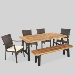 Horton 6pc Acacia Wood/Wicker Patio Dining Set - Brown/Cream - Christopher Knight Home