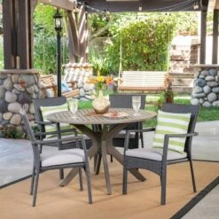 Stamford 5pc Acacia Wood & Wicker Patio Dining Set - Gray - Christopher Knight Home
