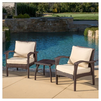 Honolulu 3pc Wicker Patio Chat Set With Cushions - Brown - Christopher Knight Home 4 Honolulu 3pc Wicker Patio Chat Set With Cushions - Brown - Christopher Knight Home - Image 2