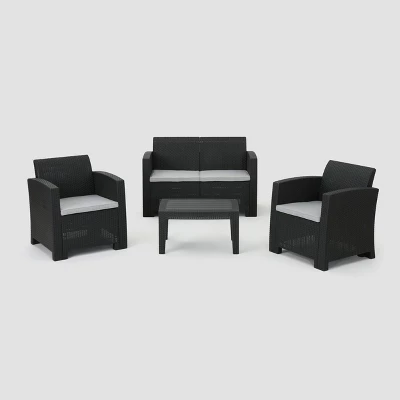 Daytona 4pc Faux Wicker Chat Set - Charcoal - Christopher Knight Home 3 Daytona 4pc Faux Wicker Chat Set - Charcoal - Christopher Knight Home