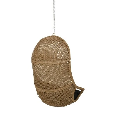 Orville Indoor/Outdoor Wicker Hanging Chair With 8' Chain - Light Brown/Dark Gray - Christopher Knight Home 4 Orville Indoor/Outdoor Wicker Hanging Chair With 8' Chain - Light Brown/Dark Gray - Christopher Knight Home - Image 2