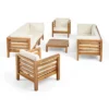 Oana 9pc Acacia Wood Sofa & Club Chair Set Teak/Beige - Christopher Knight Home