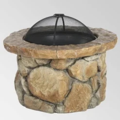 Clarendon 5pc Acacia Wood Club Chairs And Fire Pit Set - Teak/White/Natural Stone - Christopher Knight Home -Outdoor Living Shop GUEST 3571a28e 6dd0 41dd ac43 fc3b792c4e92