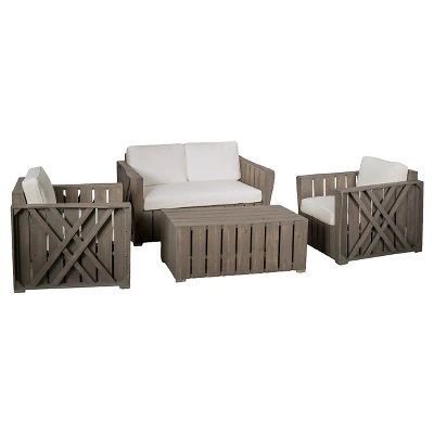 Cadence 4pc Acacia Wood Patio Chat Set With Cushions - Gray - Christopher Knight Home 3 Cadence 4pc Acacia Wood Patio Chat Set With Cushions - Gray - Christopher Knight Home
