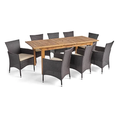 Nadia 9pc Wood & Wicker Expandable Dining Set - Natural/Brown/Beige - Christopher Knight Home 3 Nadia 9pc Wood & Wicker Expandable Dining Set - Natural/Brown/Beige - Christopher Knight Home