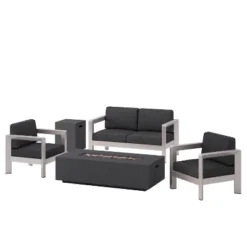 Pismo 5pc Aluminum Chat Set With Fire Pit - Silver/Dark Gray - Christopher Knight Home -Outdoor Living Shop GUEST 39bb117d 6e26 4d9c 81f7 083ffa9bfa0e