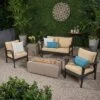 Kalo 5pc Wicker Chat Set With Fire Table - Brown/Tan/Light Gray - Christopher Knight Home 1 Kalo 5pc Wicker Chat Set With Fire Table - Brown/Tan/Light Gray - Christopher Knight Home -Outdoor Living Shop GUEST 39f601e2 f96a 4e05 819a 8d060b0c80c6