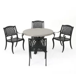 Capri 5pc Cast Aluminum Dining Set - Black Sand - Christopher Knight Home