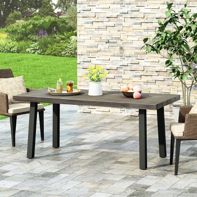 Pointe Outdoor Modern Industrial Aluminum Rectangle Dining Table - Gray/Matte Black - Christopher Knight Home 3 Pointe Outdoor Modern Industrial Aluminum Rectangle Dining Table - Gray/Matte Black - Christopher Knight Home