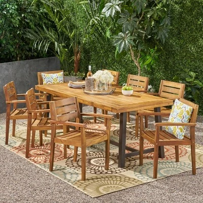 Balfour 9pc Acacia Wood Dining Set - Teak - Christopher Knight Home 3 Balfour 9pc Acacia Wood Dining Set - Teak - Christopher Knight Home