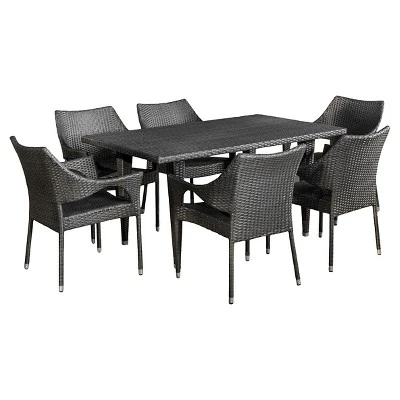 Cliff 7pc Wicker Patio Dining Set - Gray - Christopher Knight Home 3 Cliff 7pc Wicker Patio Dining Set - Gray - Christopher Knight Home