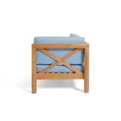 2pc Brava Outdoor Acacia Wood Right Arm Loveseat & Coffee Table With Cushion Teak/Blue - Christopher Knight Home -Outdoor Living Shop GUEST 4223d632 4b80 4b78 b7a2 646893c0be6e