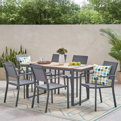 Colfax 7pc Outdoor Aluminum Dining Set - Natural/Gray/Dark Gray - Christopher Knight Home 3 Colfax 7pc Outdoor Aluminum Dining Set - Natural/Gray/Dark Gray - Christopher Knight Home
