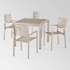 Cape Coral 5pc Aluminum & Tempered Glass Dining Set - Silver - Christopher Knight Home
