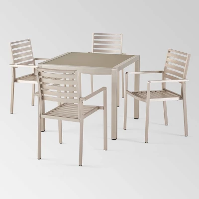 Cape Coral 5pc Aluminum & Tempered Glass Dining Set - Silver - Christopher Knight Home 3 Cape Coral 5pc Aluminum & Tempered Glass Dining Set - Silver - Christopher Knight Home