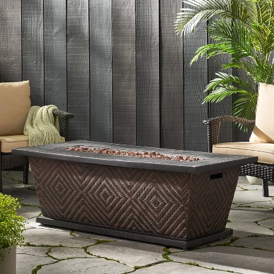 Meyer Outdoor 50000 BTU Light Weight Concrete Rectangular Fire Pit Brown - Christopher Knight Home 5 Meyer Outdoor 50000 BTU Light Weight Concrete Rectangular Fire Pit Brown - Christopher Knight Home - Image 3