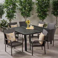 Bullpond 9pc Aluminum And Wicker Dining Set - Christopher Knight Home -Outdoor Living Shop GUEST 460a0b37 3136 486c a19a 82e759f37e37