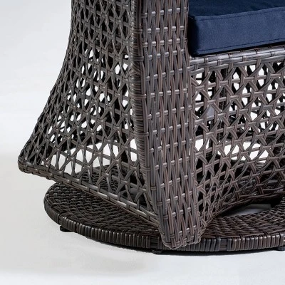 Big Sur Wicker Patio Swivel Chair - Multi-Brown/Navy Blue - Christopher Knight Home 5 Big Sur Wicker Patio Swivel Chair - Multi-Brown/Navy Blue - Christopher Knight Home - Image 3